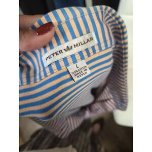 Peter Millar Summer Comfort Polo Shirt Mens Large Blue Striped Active Golf Rugby